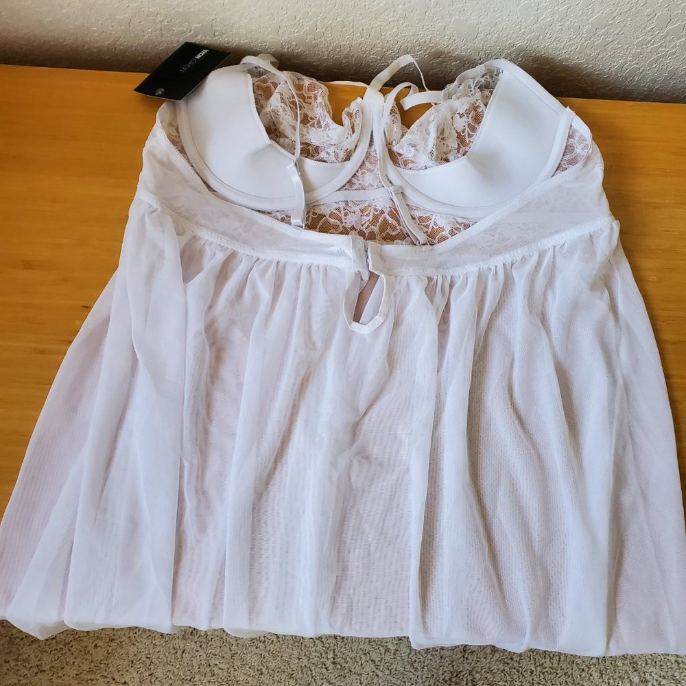 Fashion Nova White Lace Underwire Baby Doll Style Teddy Size 3X NEW - Picture 4 of 4